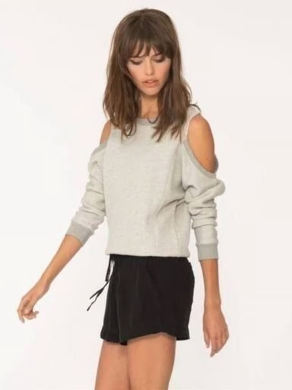 n:PHILANTHROPY Light Gray Cold-Shoulder Crewneck Sweater